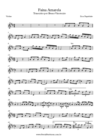Zeca Pagodinho Faixa Amarela score for Violin