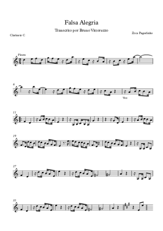 Zeca Pagodinho Falsa Alegria score for Clarinet (C)