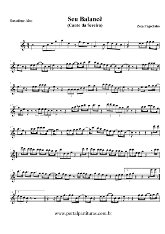 Zeca Pagodinho Seu Balancê (O Canto da Sereia) score for Alto Saxophone