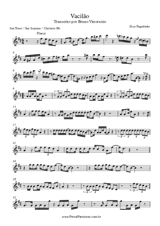 Zeca Pagodinho Vacilão score for Tenor Saxophone Soprano (Bb)