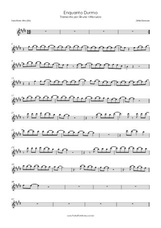 Zélia Duncan Enquanto Durmo score for Alto Saxophone