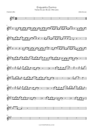 Zélia Duncan Enquanto Durmo score for Clarinet (Bb)