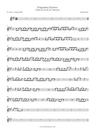 Zélia Duncan Enquanto Durmo score for Tenor Saxophone Soprano (Bb)
